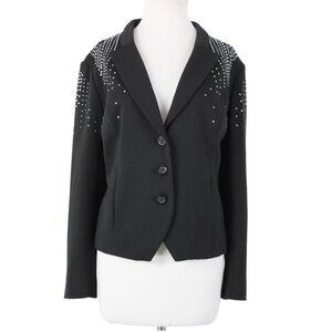 Antthony Sz L Black Silver Rhinestones Collared Lined Polyester Rayon Jacket